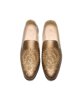 Antique gold faux leather finish mocassins 1