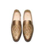 Antique gold faux leather finish mocassins