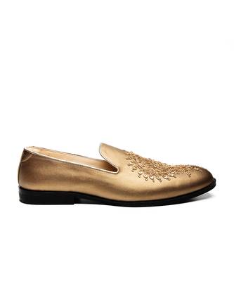 Antique gold faux leather finish mocassins 2