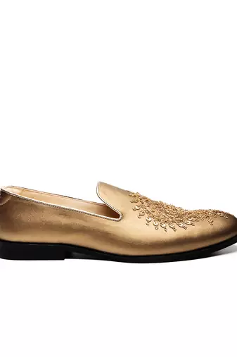 Antique gold faux leather finish mocassins
