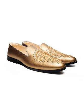 Antique gold faux leather finish mocassins 3