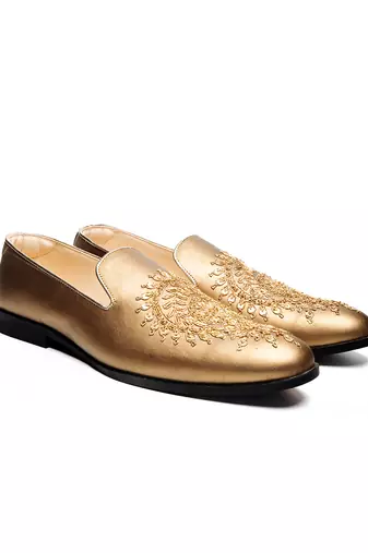 Antique gold faux leather finish mocassins