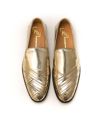 Gold napa leather finish mocassins 1