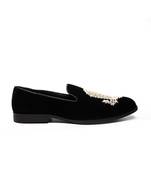Black velvet mocassins with embroidery detailing