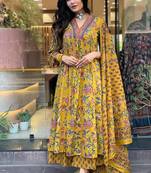 Floral Printed Cotton Kurta and Pant Set with Mulmul Dupatta