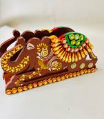 Handcrafted MDF Wooden Elephant Tissue Paper Holder Both Side Work  with Paper Mashee & Stone Work