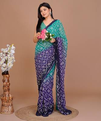Green Colour Georgette Fabric Heavy Work Saree WITH UN-STITCHED BLOUSE 1