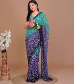 Green Colour Georgette Fabric Heavy Work Saree WITH UN-STITCHED BLOUSE