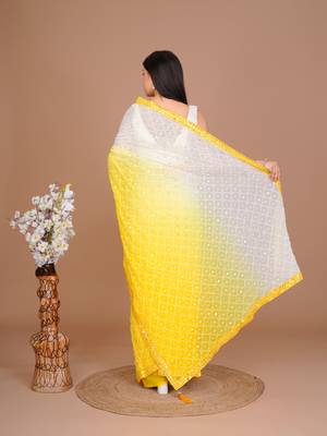 Lemon yellow Georgette Fabric Saree WITH UN-STITCHED BLOUSE 6