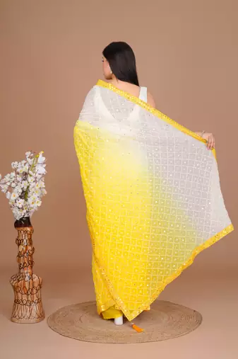 Lemon yellow Georgette Fabric Saree WITH UN-STITCHED BLOUSE