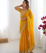 Yellow Designer party wear saree
