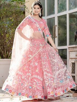 PINK SOFT NET LEHENGA CHOLI WITH DUPATTA 1