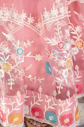 PINK SOFT NET LEHENGA CHOLI WITH DUPATTA