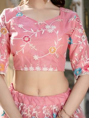 PINK SOFT NET LEHENGA CHOLI WITH DUPATTA 3