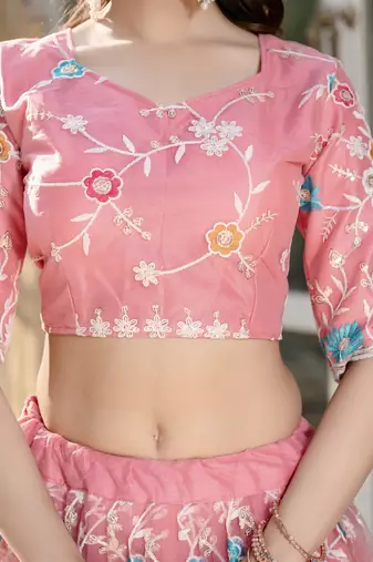 PINK SOFT NET LEHENGA CHOLI WITH DUPATTA