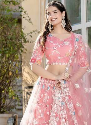 PINK SOFT NET LEHENGA CHOLI WITH DUPATTA 4