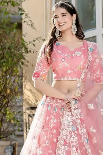 PINK SOFT NET LEHENGA CHOLI WITH DUPATTA