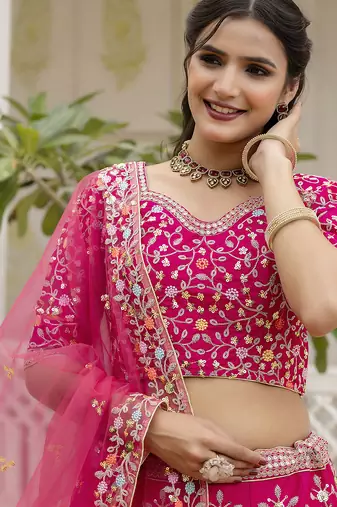 Trendmalls Pink Satin Thread and Sequin Work Lehenga Choli