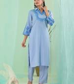 sky embroidered kurta pant set