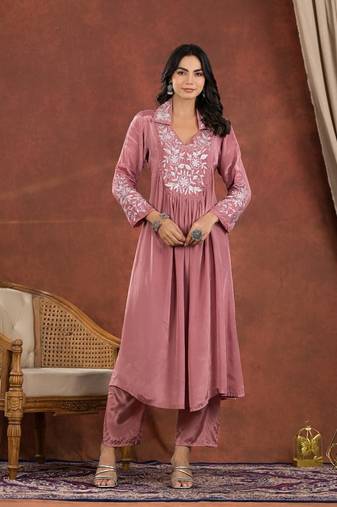 rose embroidery premium kurta pant set