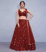 MAROON SOFT TAFETA SILK LEHENGA CHOLI WITH DUPATTA