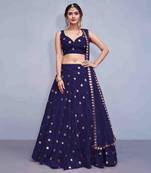 NAVY BLUE SOFT TAFETA SILK LEHENGA CHOLI WITH DUPATTA
