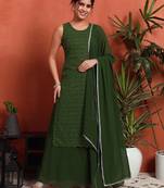 Forest green embroidered georgette women's kurta and palazzo set
