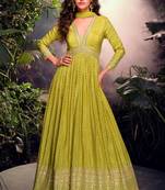 Green embroidered jacquard anarkali suit