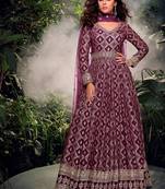 Purple embroidered jacquard anarkali suit