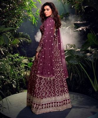 Purple embroidered jacquard anarkali suit 3