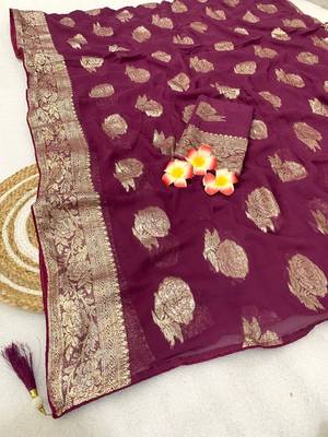 Wine Weaving Viscose Georgette Saree 1