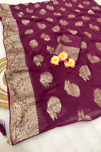 Wine Weaving Viscose Georgette Saree