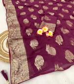 Wine Weaving Viscose Georgette Saree