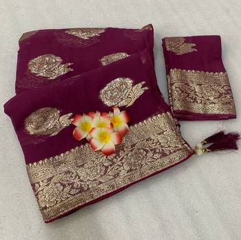 Wine Weaving Viscose Georgette Saree 2
