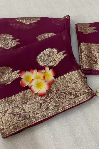 Wine Weaving Viscose Georgette Saree
