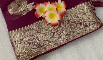 Wine Weaving Viscose Georgette Saree 3