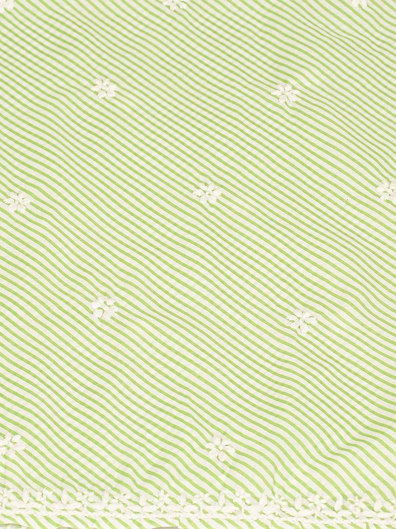 Hand embroidered green and white lehariya print cotton lucknowi chikankari unstitched kurta piece