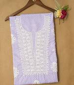 Hand embroidered mauve and white lehariya print cotton lucknowi chikankari unstitched kurta piece