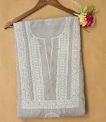 Hand embroidered grey cotton lucknowi chikankari unstitched kurta piece