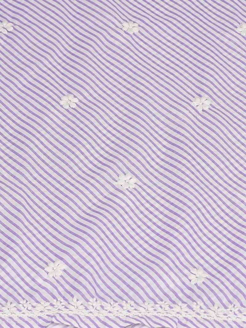 Hand embroidered mauve and white lehariya print cotton lucknowi chikankari unstitched kurta piece