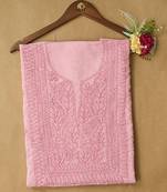 Hand embroidered pink cotton lucknowi chikankari unstitched kurta piece
