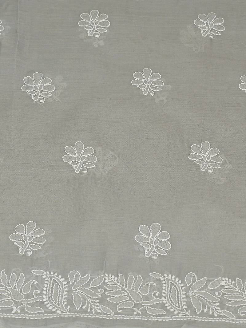 Hand embroidered grey cotton lucknowi chikankari unstitched kurta piece