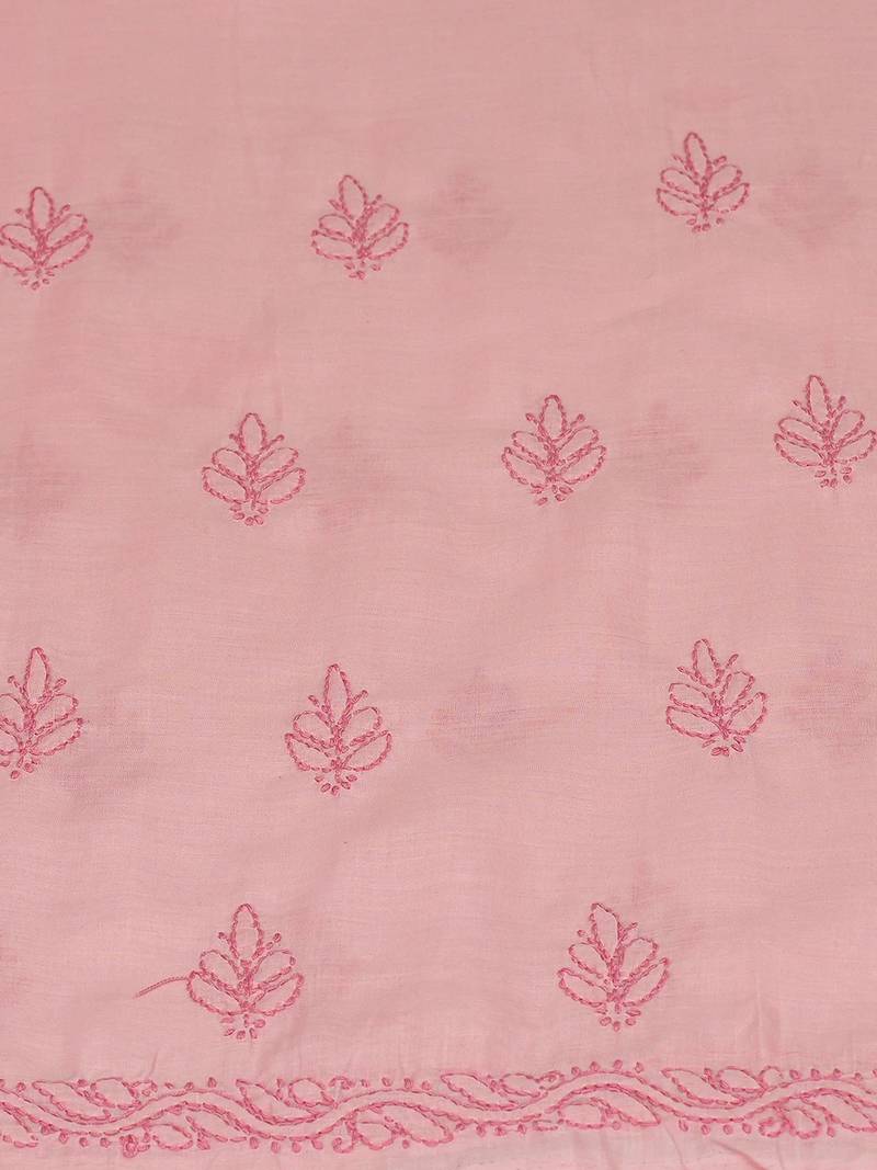 Hand embroidered pink cotton lucknowi chikankari unstitched kurta piece