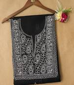 Hand embroidered black cotton lucknowi chikankari unstitched kurta piece