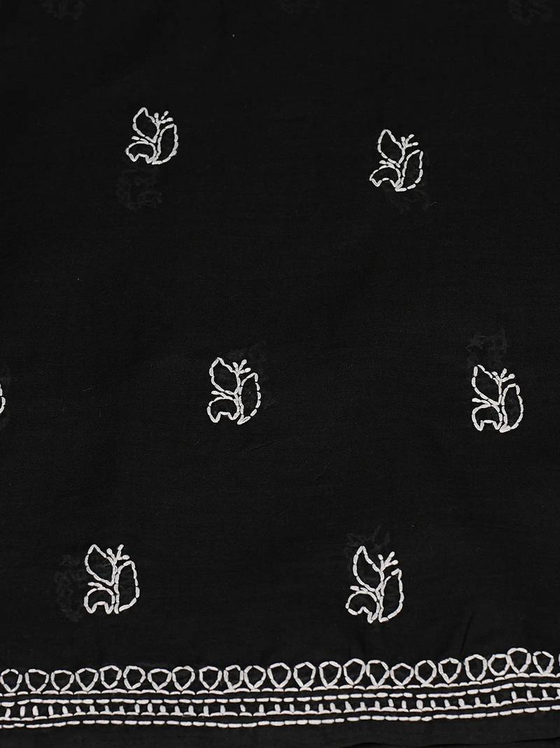 Hand embroidered black cotton lucknowi chikankari unstitched kurta piece