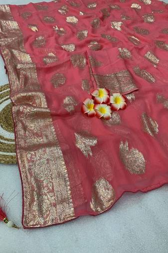 Pink Weaving Viscose Georgette Saree