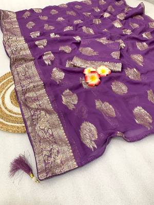 Purple Weaving Viscose Georgette Saree 1