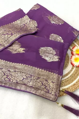 Purple Weaving Viscose Georgette Saree