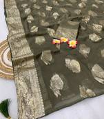 Olive Green Weaving Viscose Georgette Saree