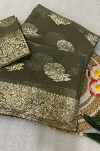 Olive Green Weaving Viscose Georgette Saree